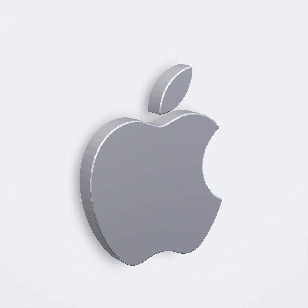 Apple logo rendered in 3D, brushed aluminium