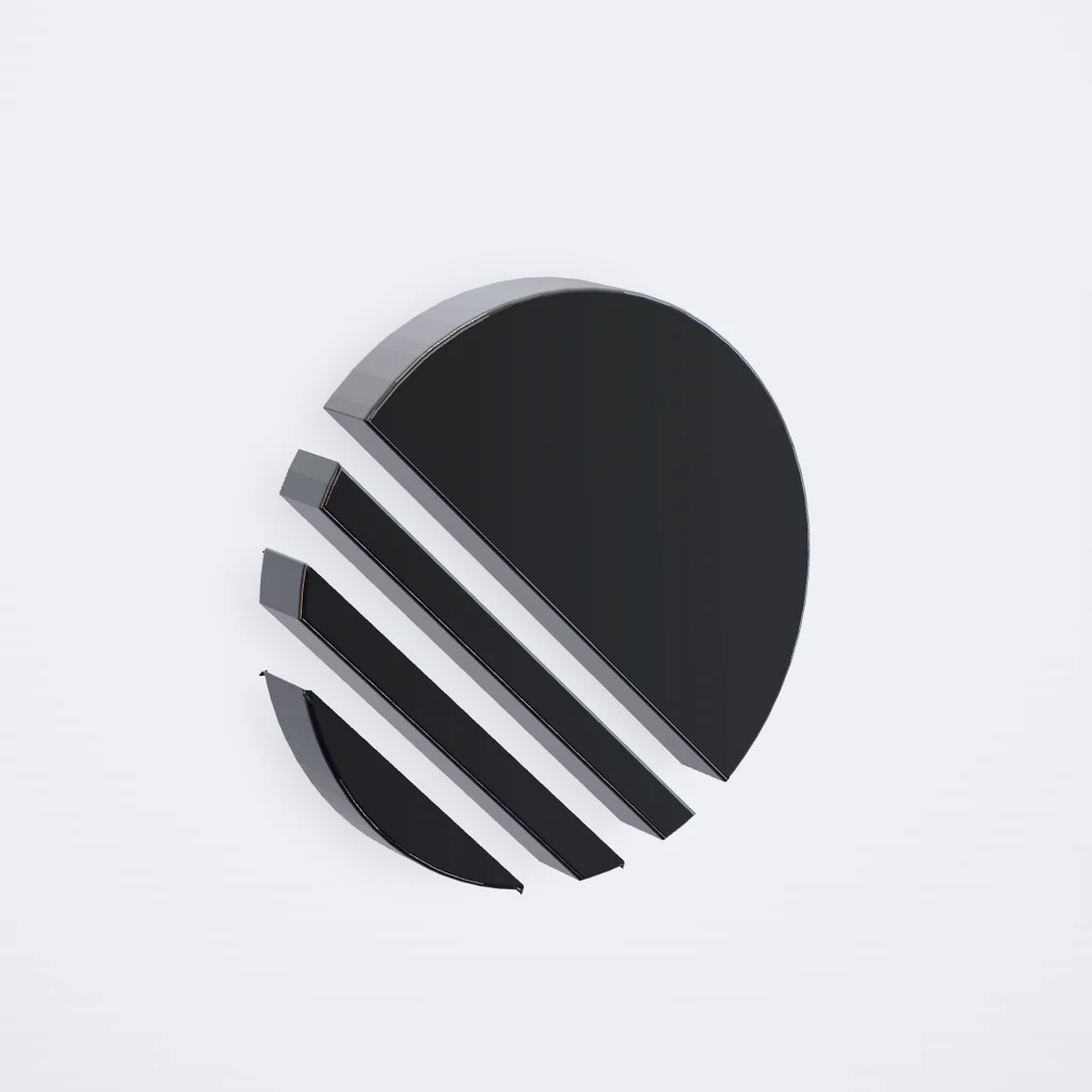 Linear logo rendered in 3D, obsidian glass